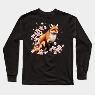 Japanese Fox Cherry blossom Long Sleeve T-Shirt